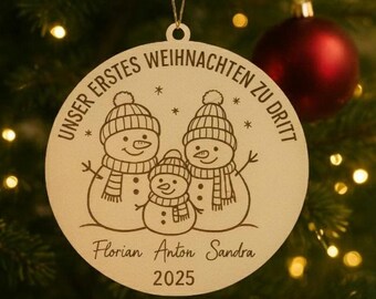 Adorno de árbol de Navidad personalizado - Bola de Navidad - Primera Navidad en familia de tres - Regalo de Navidad para bebé - Decoración para árbol de Navidad