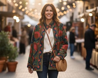 Hand-Embroidered Velvet Jacket | Velvet Suzani Coat | Green