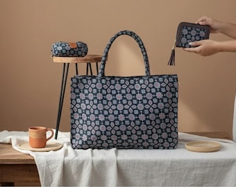 Ajrakh Print Tote Bag Set – Artisan Wallet & Sunglasses Cover