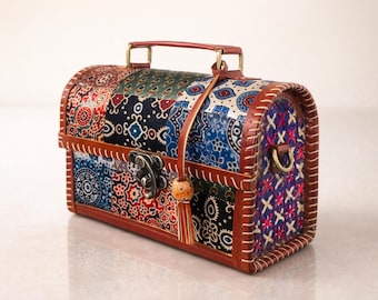 Handcrafted Treasure Box Bag | Ajrakh Print Vegan Leather Purse