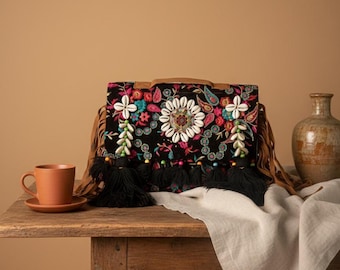 Handcrafted Embroidered Boho Bag | Mirror & Shell Work | Tribal Gypsy Crossbody | Statement Fringe, Festival Bag