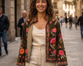 Hand-Embroidered Velvet Jacket | Velvet Suzani Coat | Winter Statement