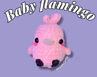 Crocheted Baby Flamingo Plush, Kawaii Stuffed Animal, Bird Lover Gift