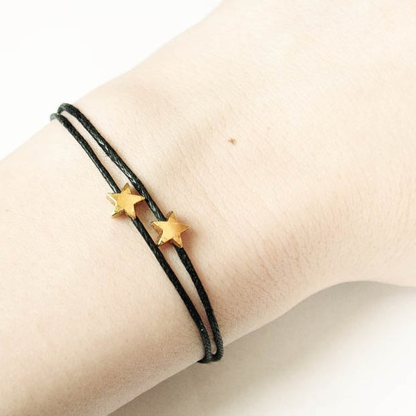 Bracelet tiny stars golden, bronze, black string