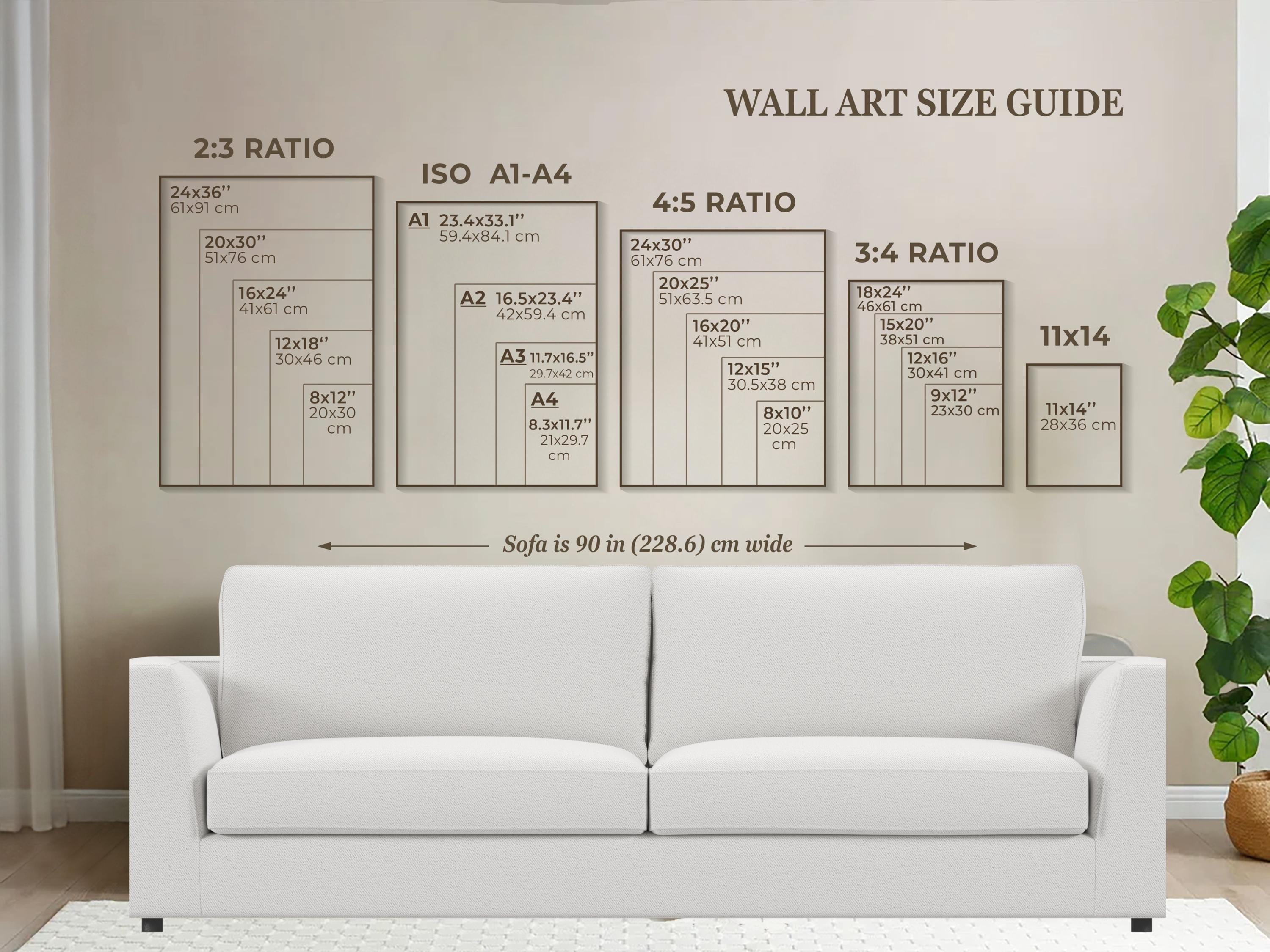 Printable Wall Art Size Guide, Poster Size Chart, Ratios 4:5 A