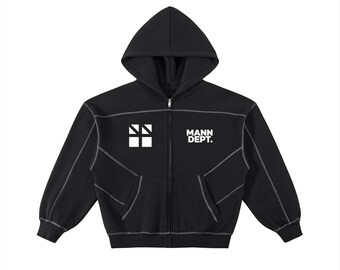 MANN DEPT. - Sudadera con capucha y cremallera de felpa con costuras reflectantes