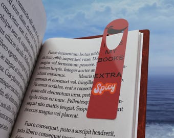 I Like My Books Extra Spicy Bookmark | Red Metal Bookmark with Tassel