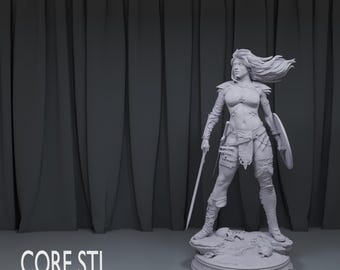 Archivo STL de la estatua 3D de Red Sonja / Figura de guerrera de fantasía con gran detalle / Modelo de impresión 3D de resina