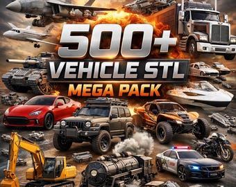 Paquete de más de 500 archivos STL de vehículos: coches de carreras, aviones, trenes, camiones y coches / Archivos de impresión 3D