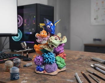 Diorama de Buscando a Nemo (modelo STL) – Figura imprimible en 3D, escena de la película "Acuario", descarga digital
