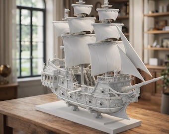 Modelo STL de barco pirata: velero detallado imprimible en 3D, exhibición de diorama, descarga digital