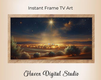 Betlehemsstjärnans jullandskap, kristen helig natt - Samsung Frame TV-konst - Digital nedladdning [CH011]