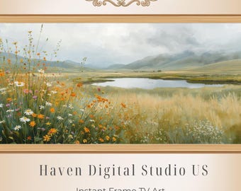 Frame TV Art of Wildflowers In a Meadow With Mountains - Mountain Landscape - Screensaver [L006]