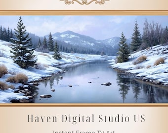 Vintage Painting of a Winter Mountain Landscape - Frame TV Art - Screensaver [L012]