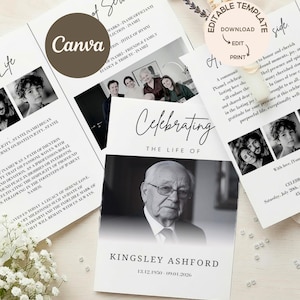 Minimalist Funeral Program Canva Template | Printable Celebration of Life | Editable Memorial Service Program