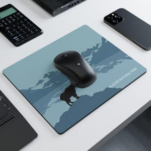 Glacier National Park Mouse Pad | Lake McDonald & Mountain Goat Art| Icy Blue Desk Mat