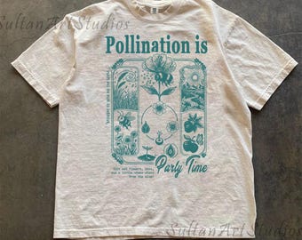 Bijenbestuiving vintage T-shirt retro insectenbloem afbeelding jaren 90 Botanical Nature Science T-shirt Garden