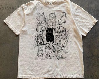 Cats 90s Vintage Tattoo Style Tshirt, Retro Comfort Colors Kitten Shirt, Cat Lovers Gift