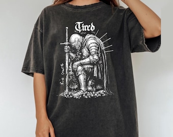 Gothic Tired Knight T-Shirt, Medieval Fantasy Tee, 90s Grunge Streetwear Gift