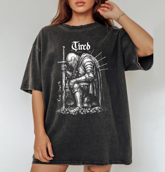 Gothic Tired Knight T-Shirt, Medieval Fantasy Tee, 90s Grunge Streetwear Gift