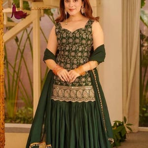 bottle green sharara dress Bottle Green Embroidered Gharara Suit