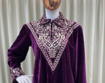 Luxury Velvet Kaftan Abaya: Heavy Embroidered Moroccan Style Dress