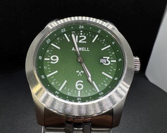 Green Dial Axwell Marauder Bracelet Watch w/Date