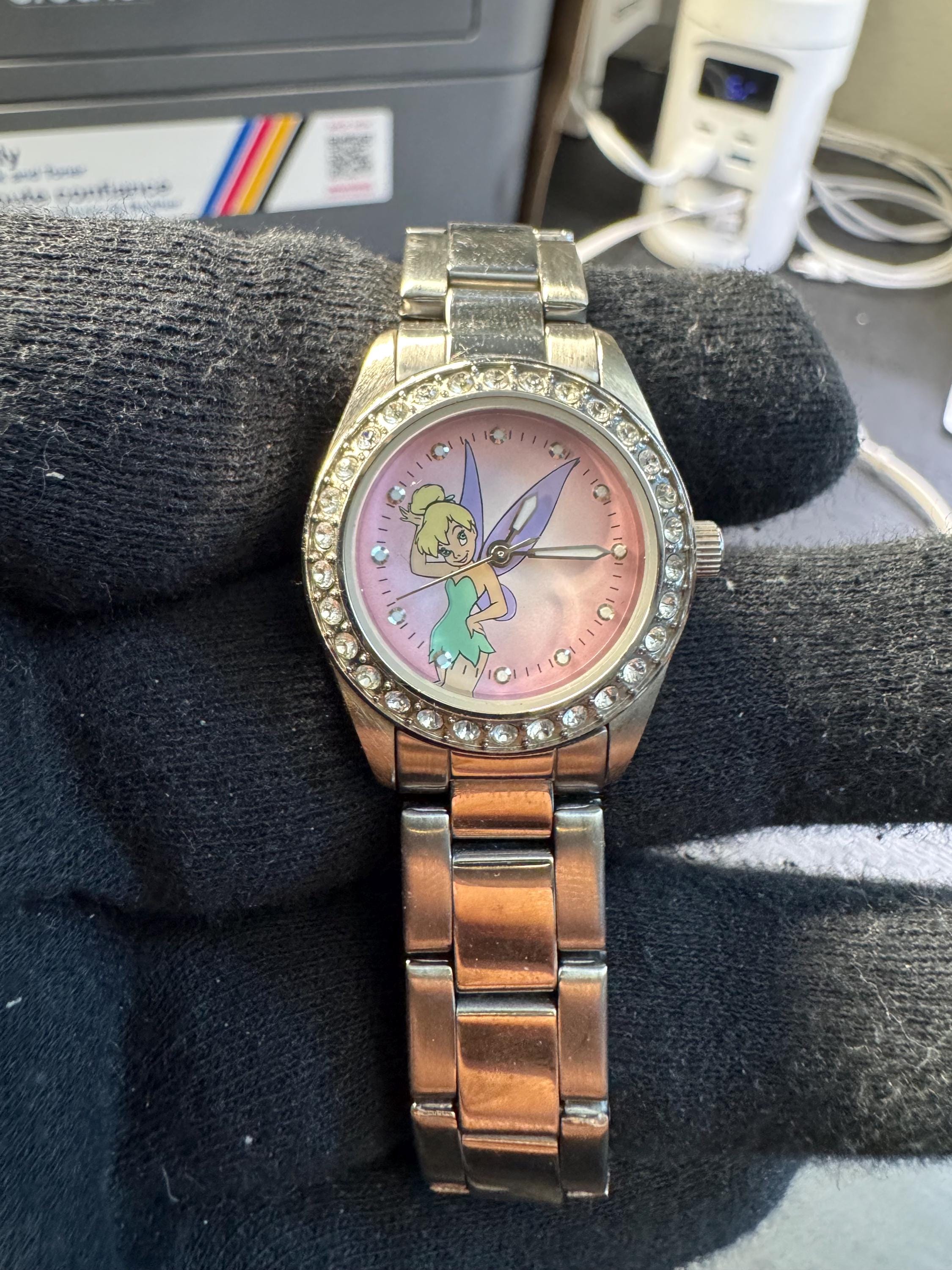 Disney Time Works Tinkerbell Watch Square Silver Dial Teal Leather 85/8437 VX11A Tinkerbell Watch - Etsy main image 2