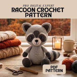 Racoon Crochet Pattern PDF, No Sew Raccoon Amigurumi Pattern, Cute Woodland Animal Plushie Tutorial, Beginner Crochet Toy Digital Download