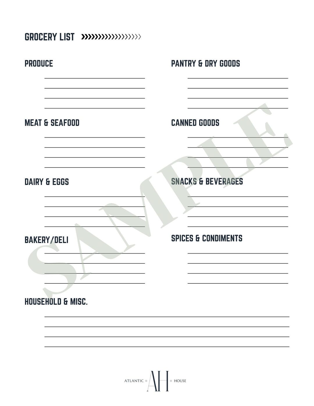 Structured Grocery List | Printable & Fillable | Instant Download - Etsy