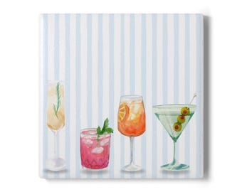 Posavasos de cerámica con diseño de cócteles de acuarela / Decoración costera para carrito de bar