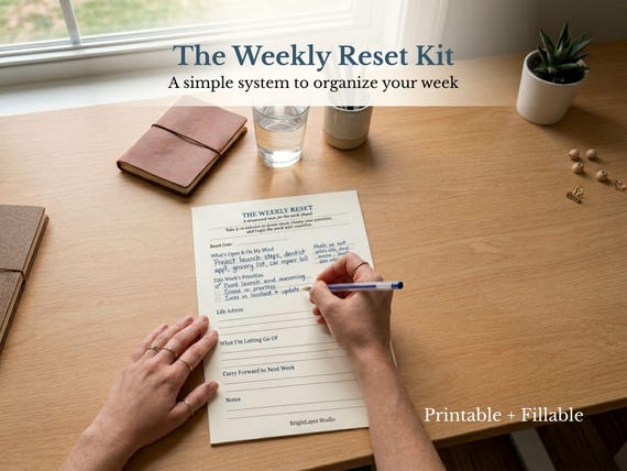Weekly Reset Planner | Minimalist Printable Fillable PDF Bundle