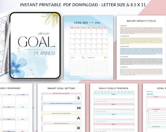 2026 Goal Planner Printable PDF | Vision Board, Tracker (Digital Download)