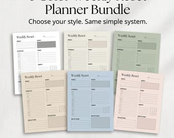 Weekly Reset Planner | Minimalist Printable Fillable PDF Bundle
