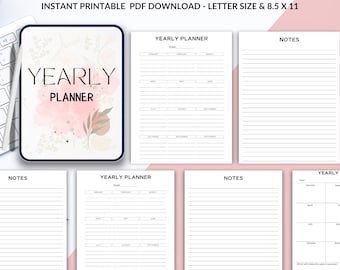 Yearly Planner Printable | Annual Goal Setting Organizer (PDF Download) | Productivity & Life Planner