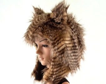 Chapeau hibou marron en fausse fourrure animal