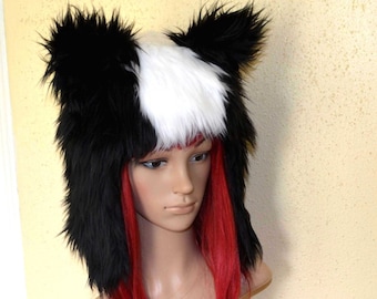 Skunk Hat Faux Fur Animal Hat in Black and White