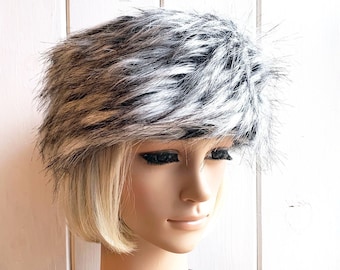 Head Wrap Headband Ear Warmer Husky Faux Fur White and Black