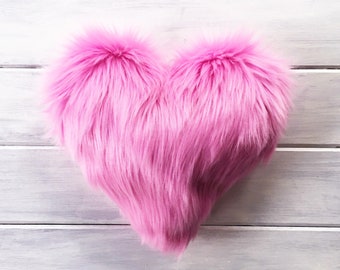 Pink Heart Pillow Faux Fur
