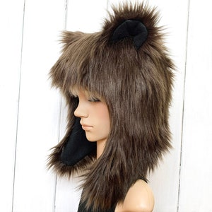 Dark Brown Bear Hat Faux Fur Animal Hat Grizzly