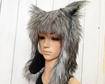 Dark Husky Wolf Hat Faux Fur Animal Hat