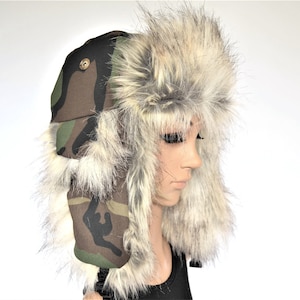 Camo Trapper Hat with Faux Fur Camouflage