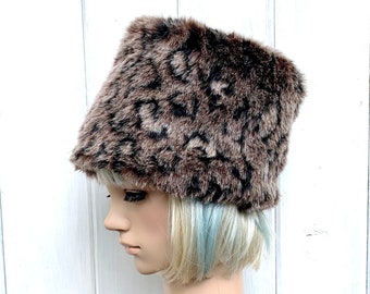 Animal Print Hat Faux Fur Vintage Inspired Pill Box Hat