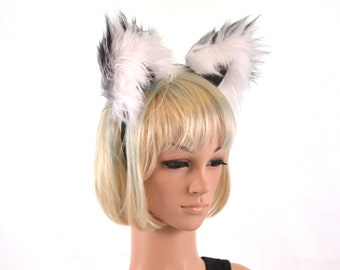 Gray Raccoon Ears Headband Faux Fur