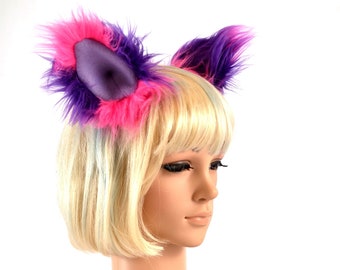 Kitty Cat Clip On Ears in Pink and Purple Faux Fur