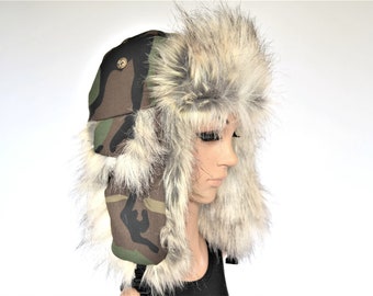 Camo Trapper Hat with Faux Fur Camouflage