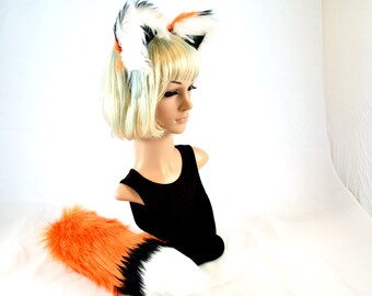 Adjustable Orange Fox Ears Headband and Tail Set