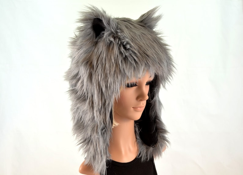 Gray Wolf Hat Faux Fur Animal Hat For Women and Men