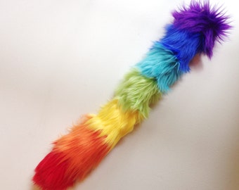 Rainbow Cat Tail Faux Fur Kitty Costume Tail