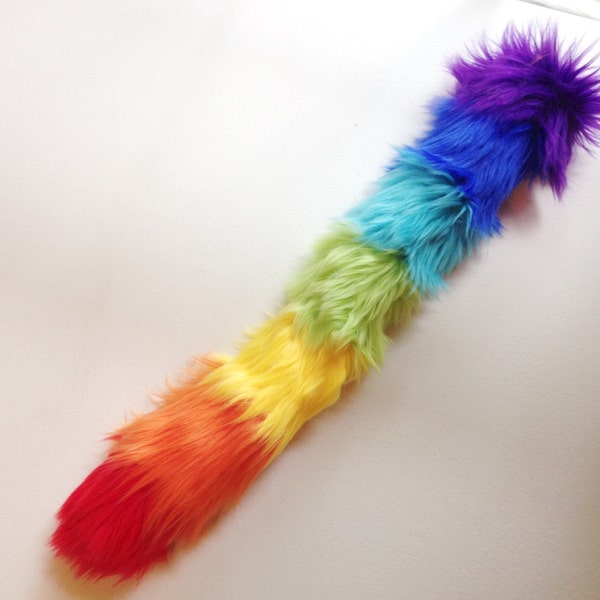 Rainbow Cat Tail Faux Fur Kitty Costume Tail